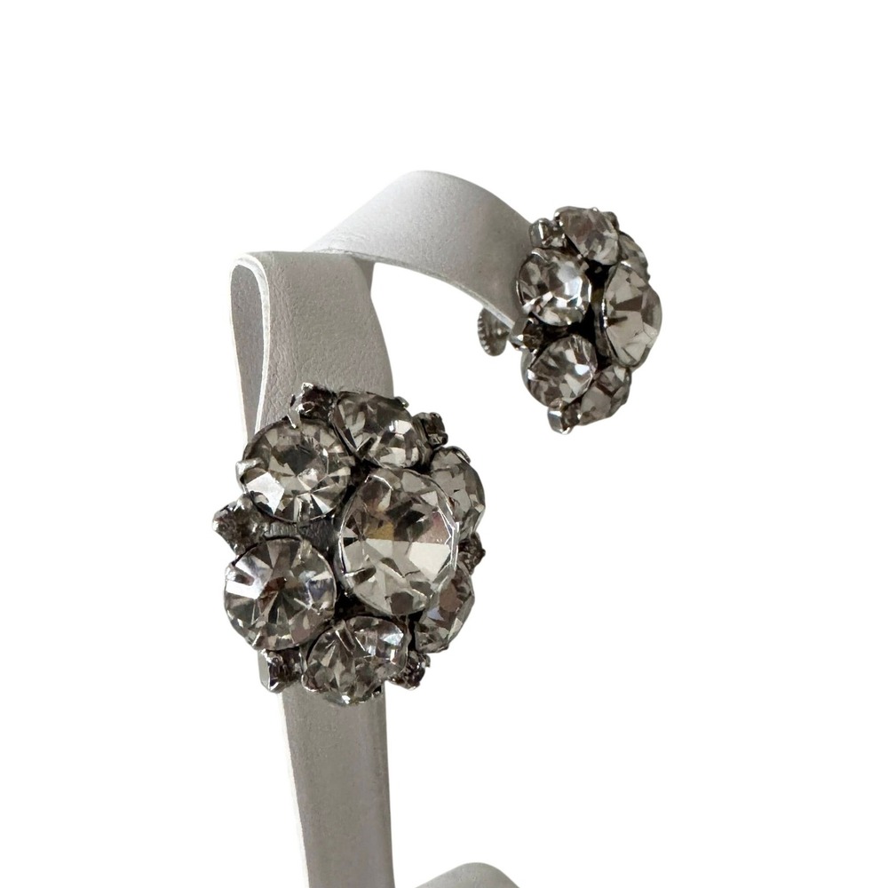 Vintage Round Diamante Rhinestone Statement Earrings Cluster Glam Sparkly Glitz - Picture 3 of 11